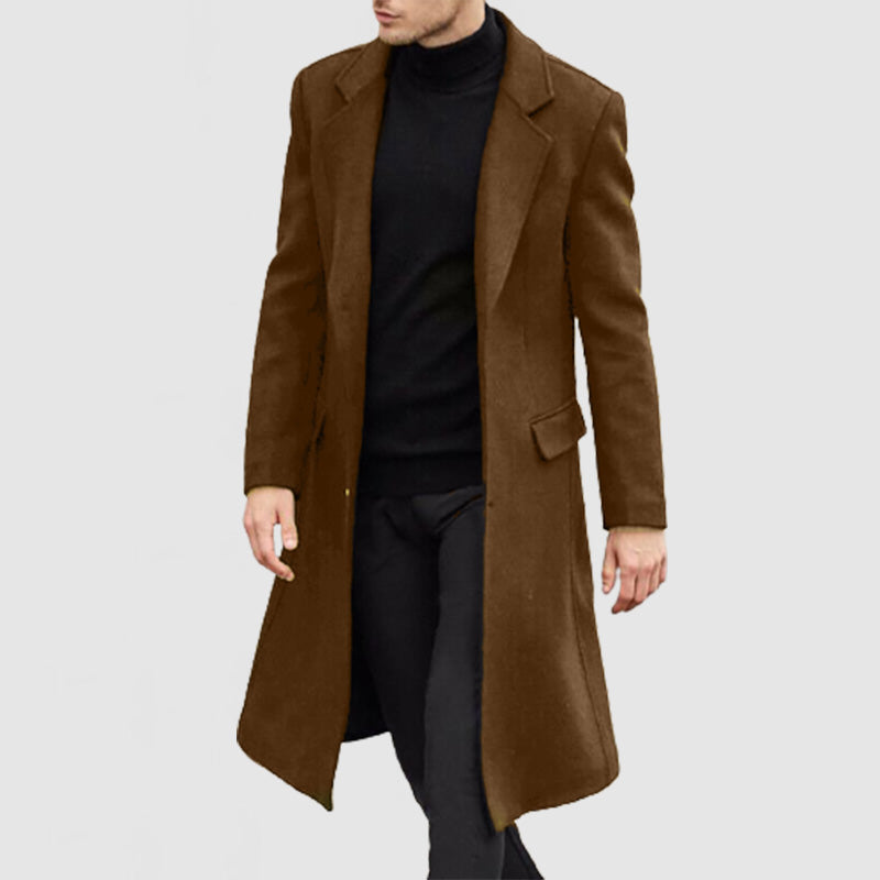 Men's Elegant Long Pocket Wool Coat