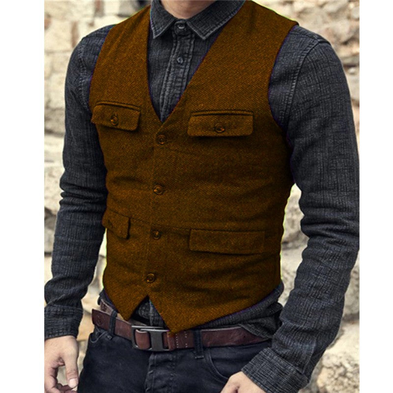 Men's vest casual solid color herringbone vest
