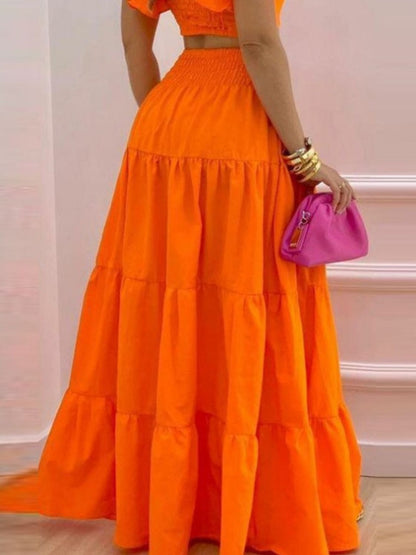 Women's Two-piece Set Casual Solid Tight Top & Swing Skirt