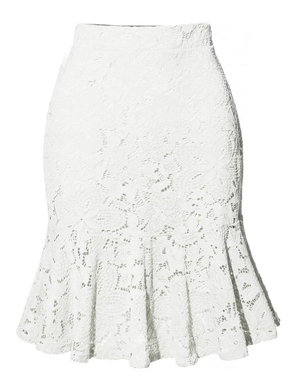 Solid Elegant Lace Elastic Waist Vintage Mermaid Pencil Skirts