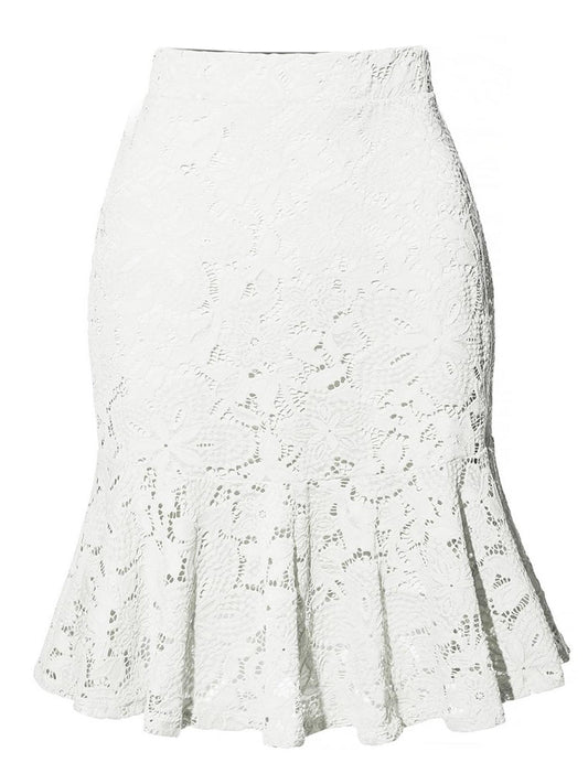 Solid Elegant Lace Elastic Waist Vintage Mermaid Pencil Skirts