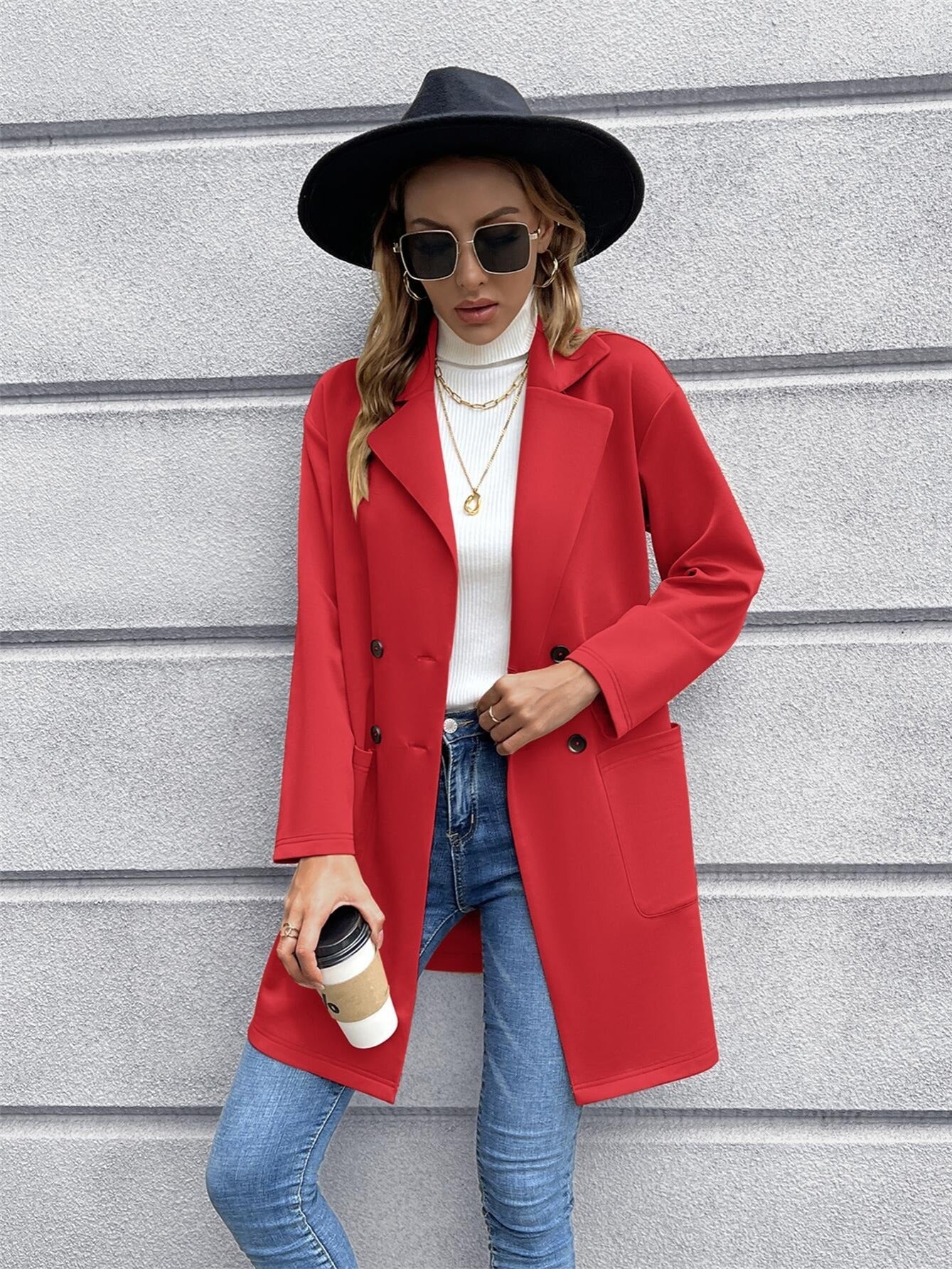 Outwear Solid Button Ladies Blazer