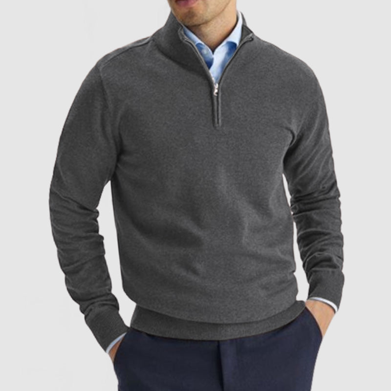 Men's Casual Stand Collar Zip Wool Polo Shirt