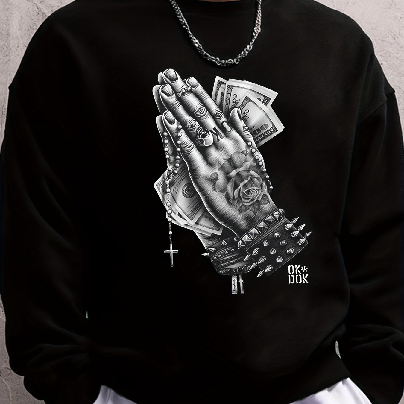 Men's Round Neck Long Sleeve Sweatshirt With Multi-pattern Vintage Print