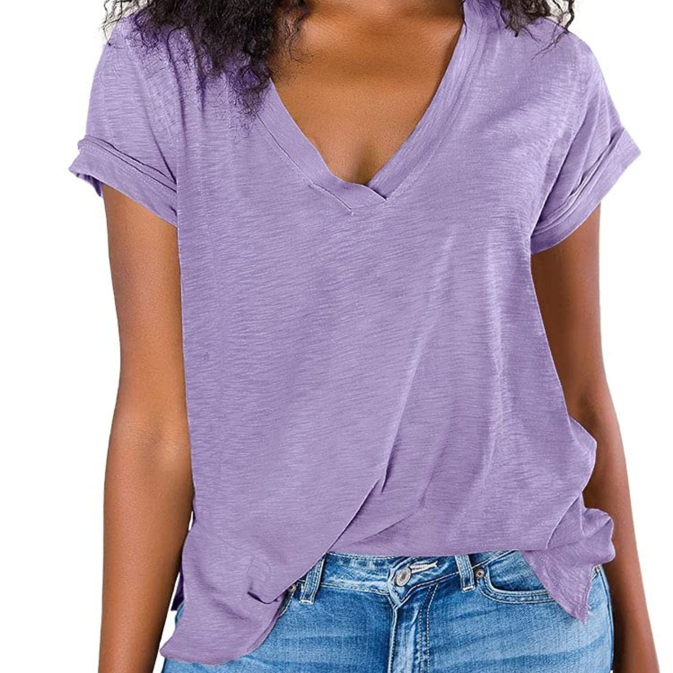 V Neck Side Slit Casual Loose Short Sleeve Fashion Summer T-Shirts Tops