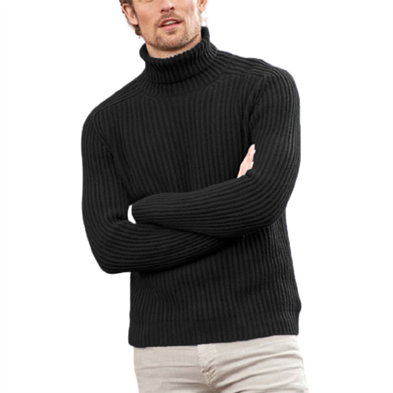 Men's turtleneck sweater casual solid color vertical jacket on the bottom line shirt