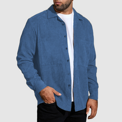 Men's shirt corduroy long sleeve casual large pocket lapel shirt coat