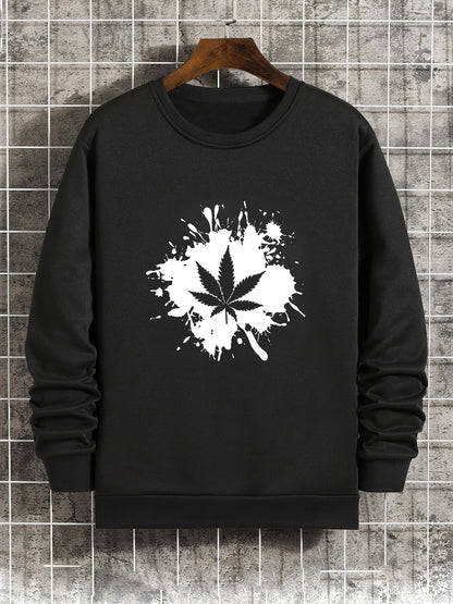 Men's Round Neck Long Sleeve Sweatshirt With Multi-pattern Vintage Print