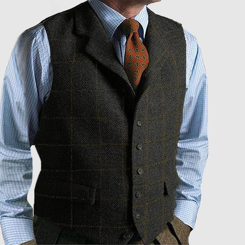 Men's Vintage Plaid Basic Lapel Sleeveless Vest