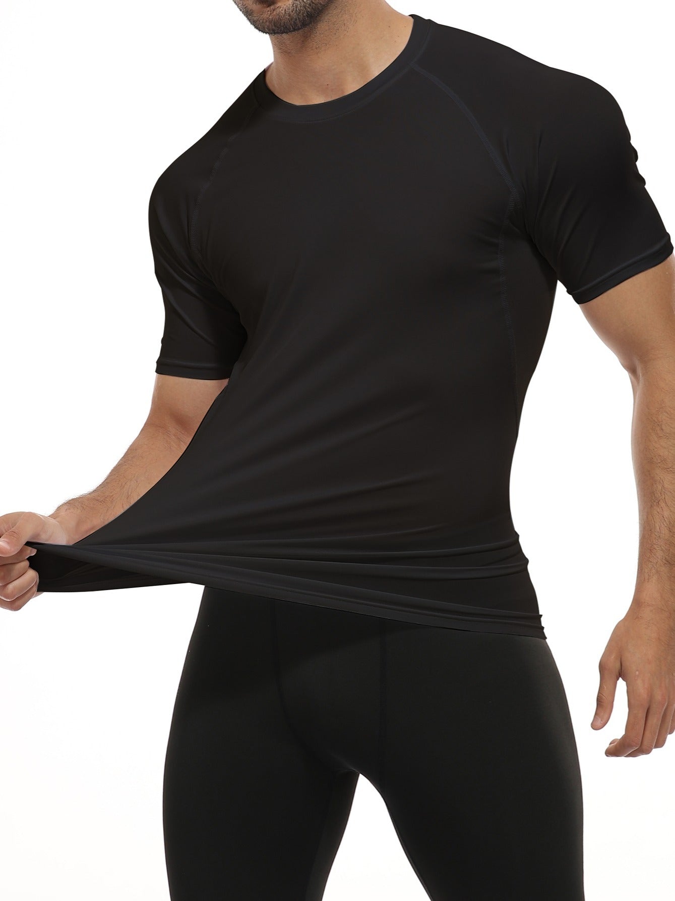 Short Sleeve Crew Neck Performance Gym Athletic T-Shirt Black