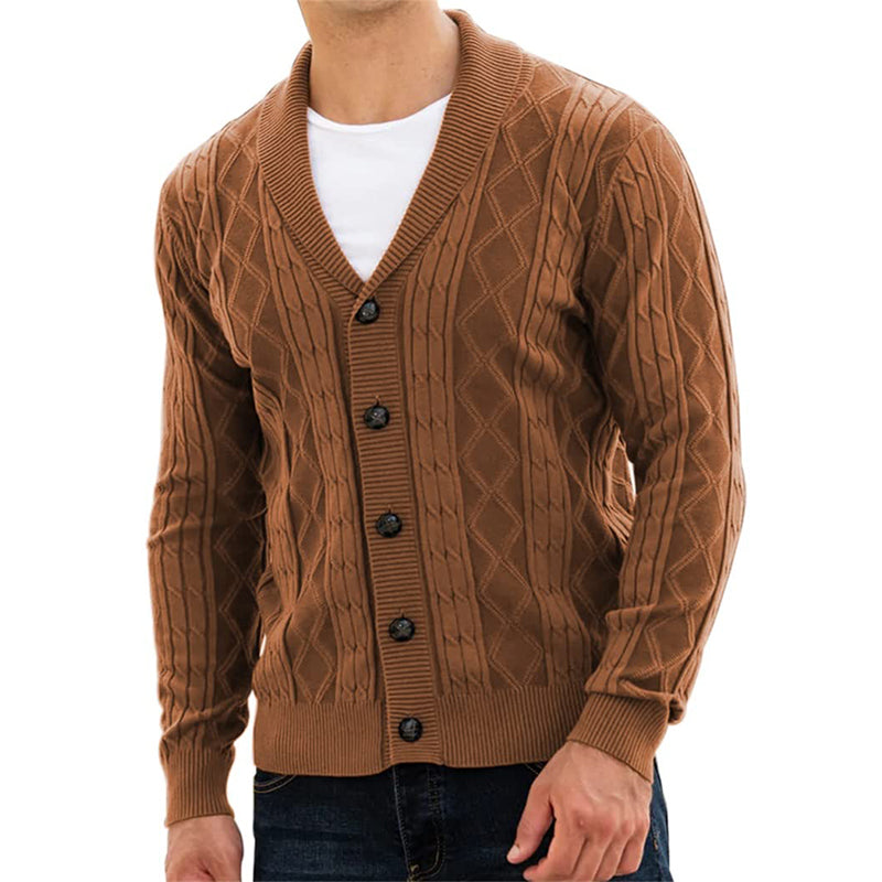 Men's V-neck Long Sleeved Cardigan Sweater