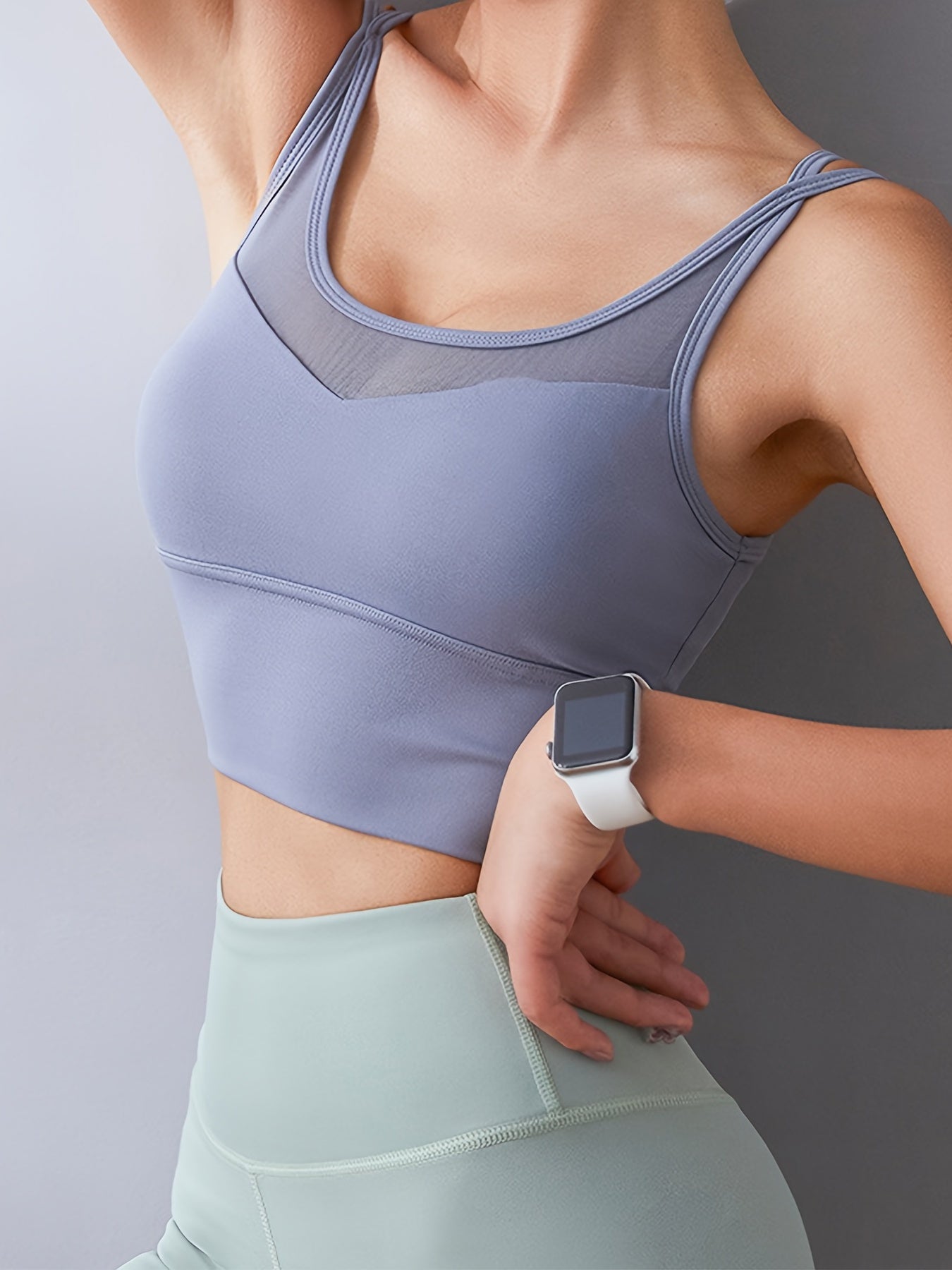 Seamless Shockproof Sports Bra Women's Mesh Breathable Cross Back Straps Camisole Tops