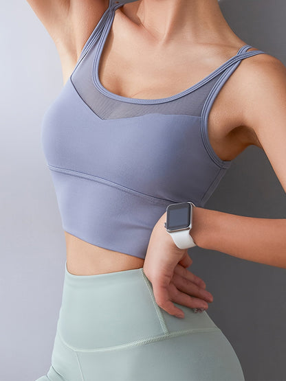 Seamless Shockproof Sports Bra Women's Mesh Breathable Cross Back Straps Camisole Tops