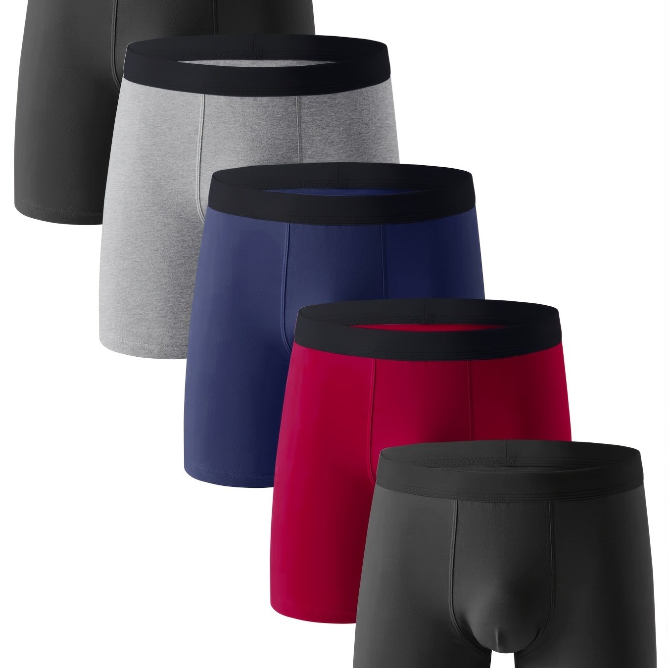 5pcs Men's Cotton Stretch Plain Color Breathable Soft Boxer Briefs Underwear