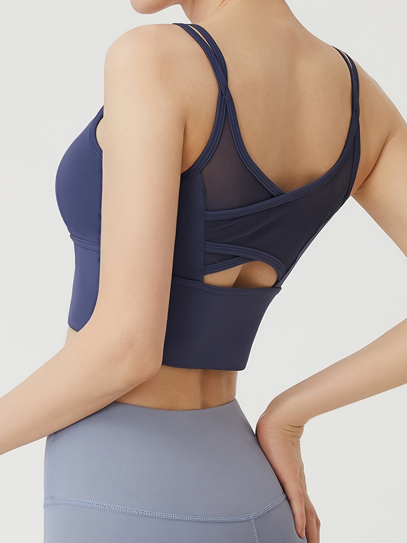 Seamless Shockproof Sports Bra Women's Mesh Breathable Cross Back Straps Camisole Tops