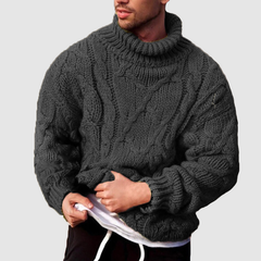 Men's autumn and winter new casual twist flower high collar men's solid color sweater men's sweater
