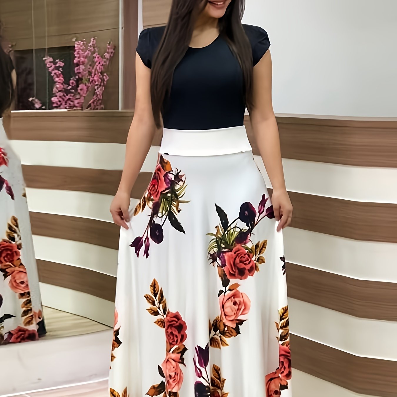 Casual Floral Print Crew Neck Short Sleeve Casual Every Day Dress