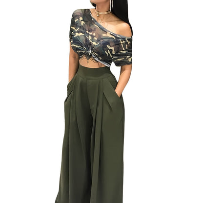 Loose Straight Flare Casual Pocket High Waist Solid Wide Leg Fashion Comfy Pants