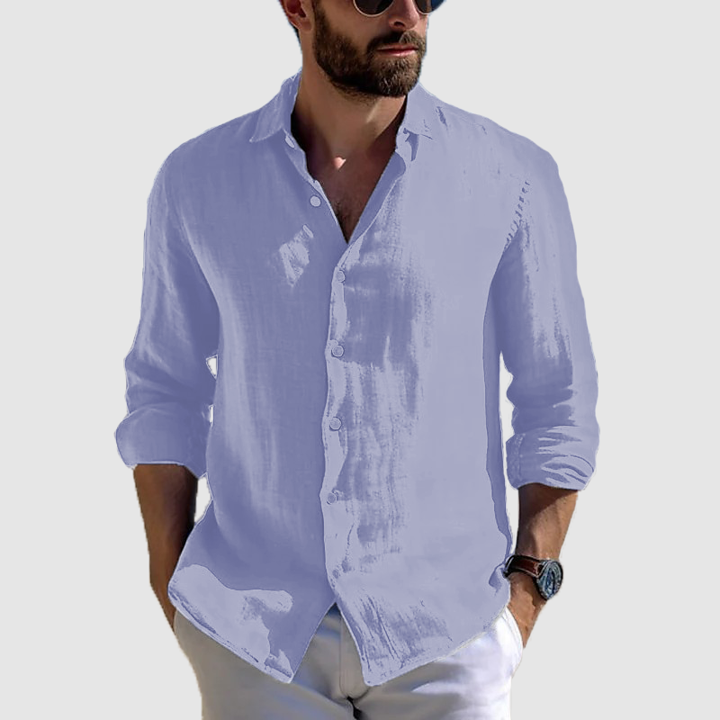 Men's cardigan new casual long-sleeved cotton and linen shirt