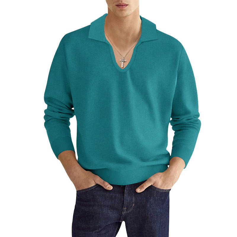 Men's fall multi-color versatile casual breathable lapel men's long sleeve polo shirt