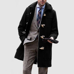 Men's Elegant Horn Button Wool Hooded Coat