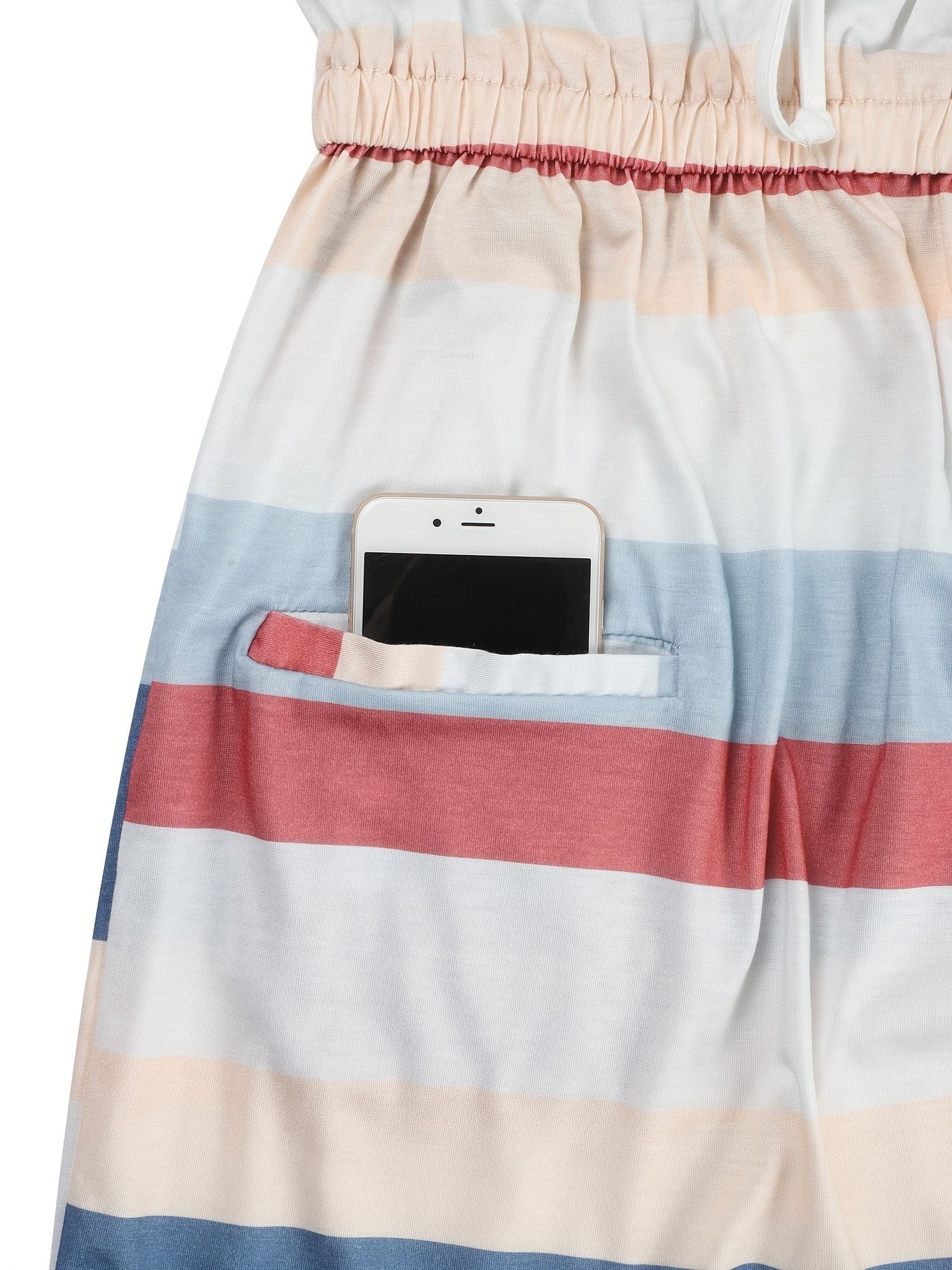 Striped Drawstring Lace Up Pocket V-neck Sleeveless Dress