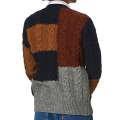 Men's Patch Contrast Knitted Cardigan V-neck Long Sleeve Sweater Coat