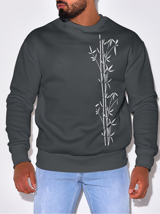 Casual Bamboo Print Crew Neck Long Sleeve Pullover Sweatshirt