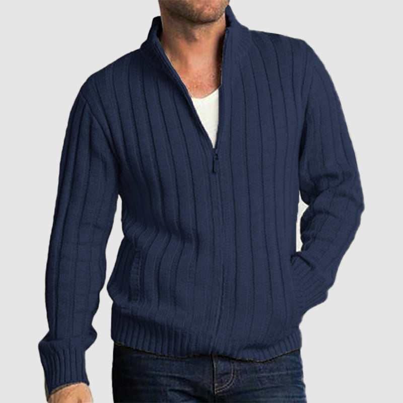 Men's Casual Zippered Knit Cardigan Sweater Jacket