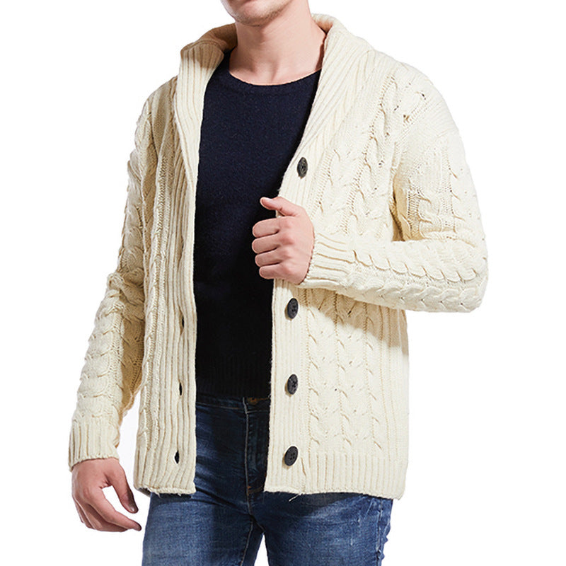 Men's fall classic twist flower sweater fashion lapel knit