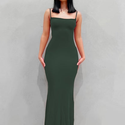 Women's Sexy Scoop Neck Open Back Cami Bodycon Maxi Sleeveless Solid Backless Dresses