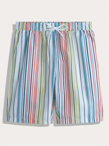 Men's Vertical Striped Swim Trunks Quick Dry Beach Shorts For Holiday