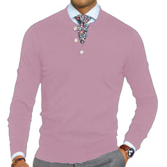 Men's Elegant Henley Neck Long Sleeve Knit Sweater