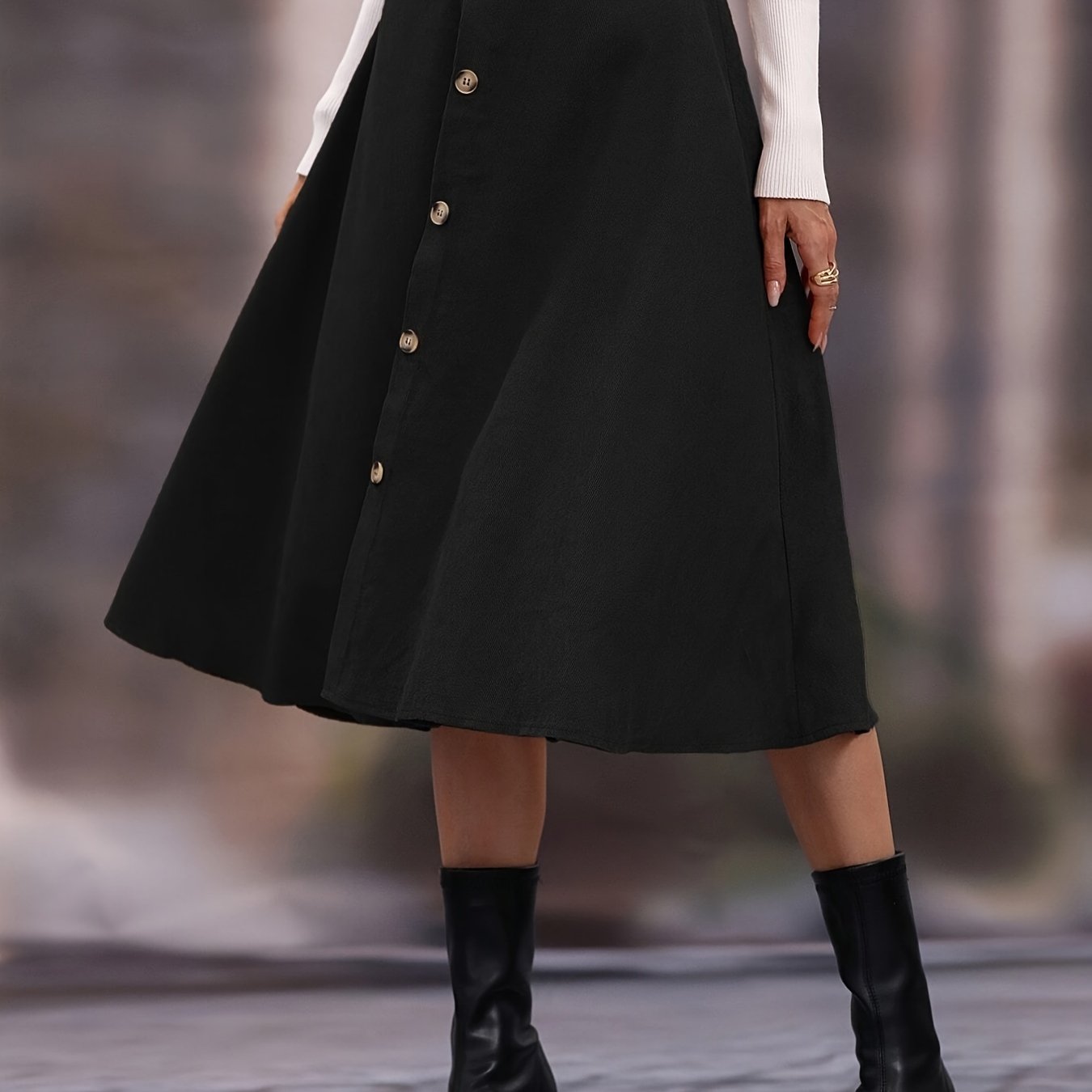 Casual Faux Suede Long High Waist Button Fashion Skirts