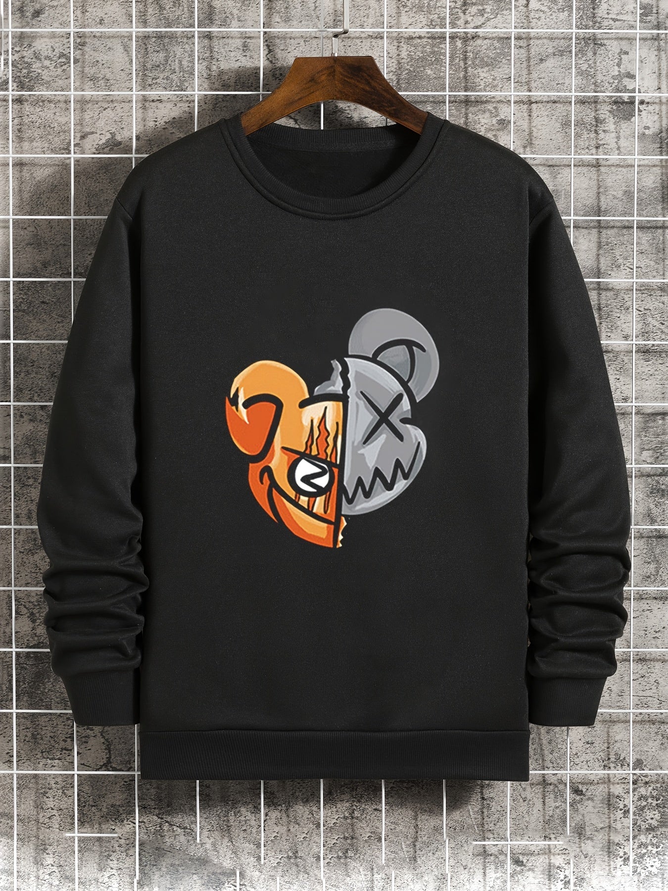 Men's Round Neck Long Sleeve Sweatshirt With Multi-pattern Vintage Print