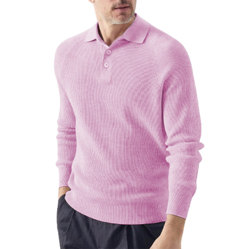 Men's New POLO Long-Sleeved Sweater Solid Color Lapel Sweater Bottoming Top