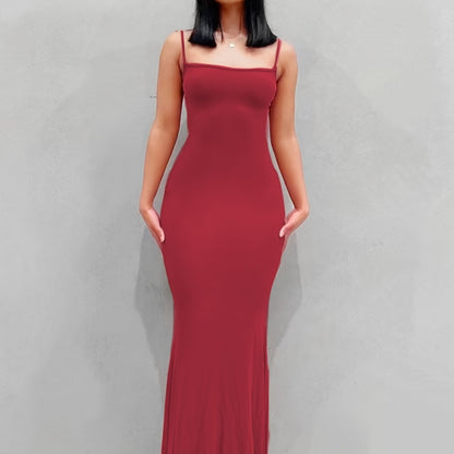 Women's Sexy Scoop Neck Open Back Cami Bodycon Maxi Sleeveless Solid Backless Dresses