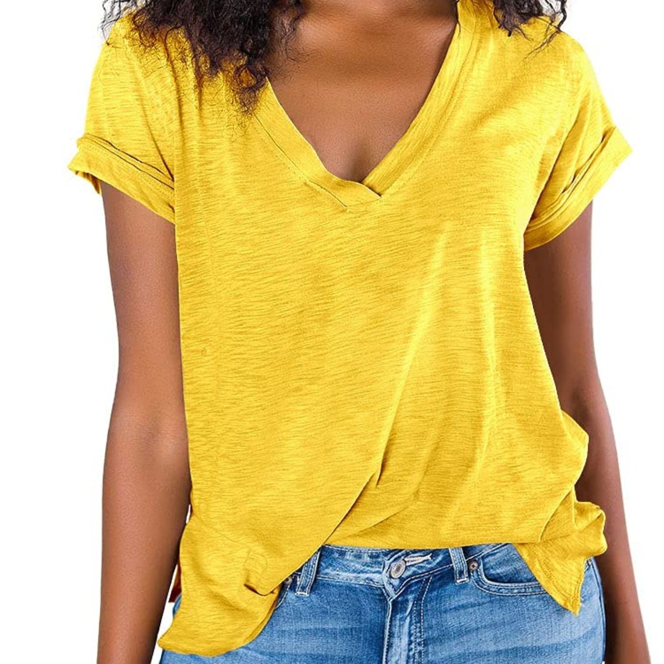 V Neck Side Slit Casual Loose Short Sleeve Fashion Summer T-Shirts Tops