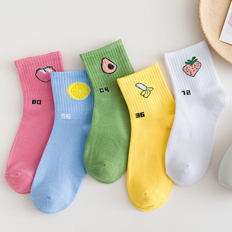 5 Pairs Cute Expression Print Comfy Funny All-match Mid Tube Socks
