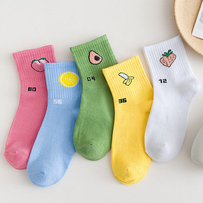 5 Pairs Cute Expression Print Comfy Funny All-match Mid Tube Socks