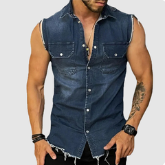 Men's lapel sleeveless cardigan top
