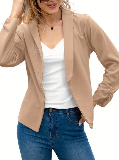 Elegant Solid Long Sleeve Open Front Lapel Blazer