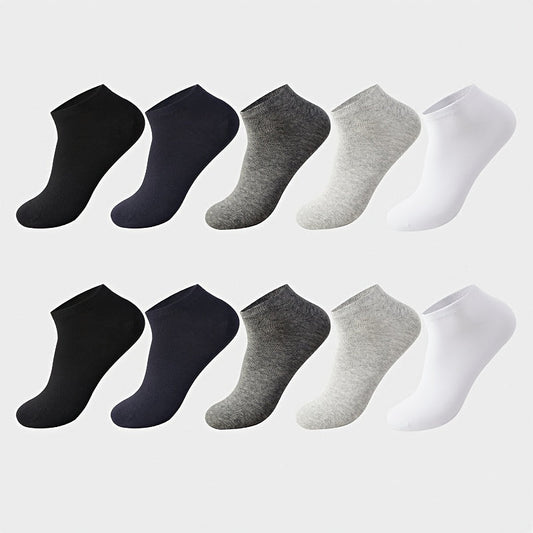 10pairs Men's Summer Breathable Comfy Plain Color Ankle Soft Trendy Boat Socks
