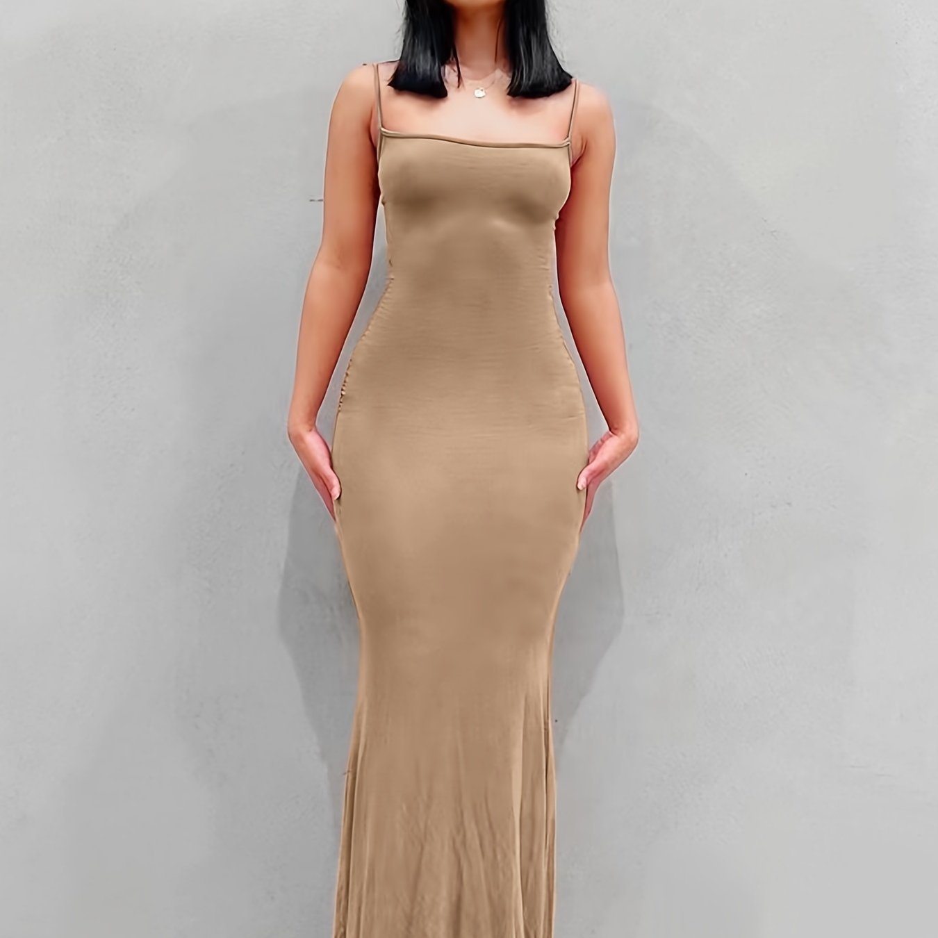 Women's Sexy Scoop Neck Open Back Cami Bodycon Maxi Sleeveless Solid Backless Dresses