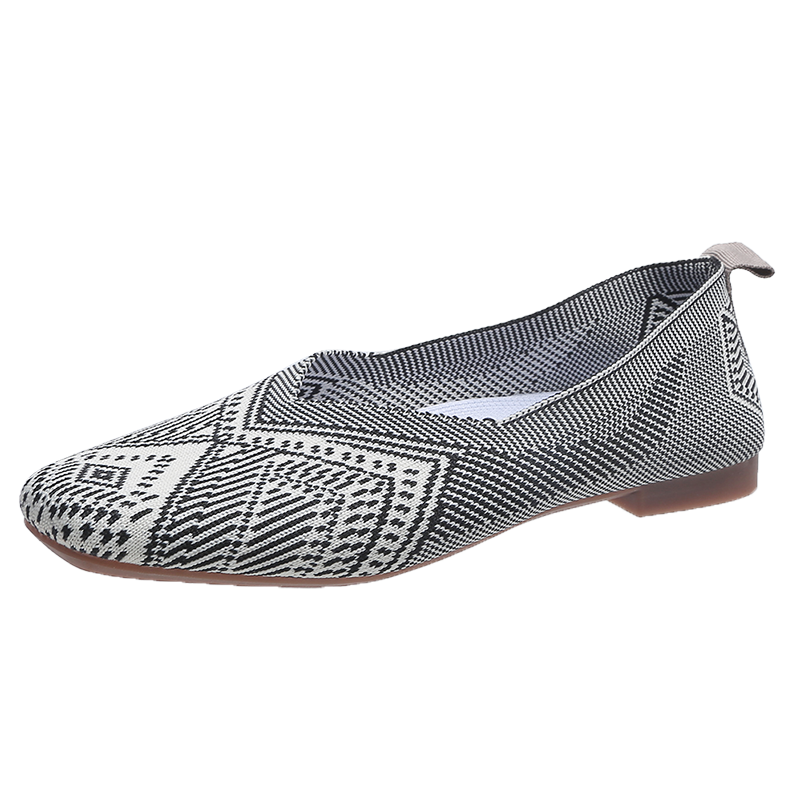Flying Woven Geometric Pattern Slip-on Flat Ultra Light Breathable Soft Sole Ballet Shoes