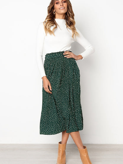 Pretty Polka Dot Pleated Skirt - High Waisted Spring Summer Casual Everyday