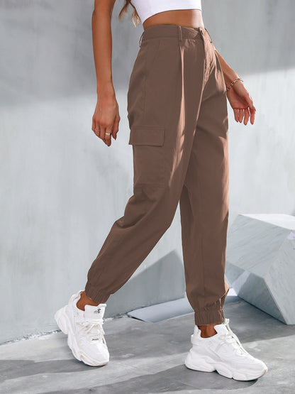 Khaki Long Slant Pockets Belted Pants