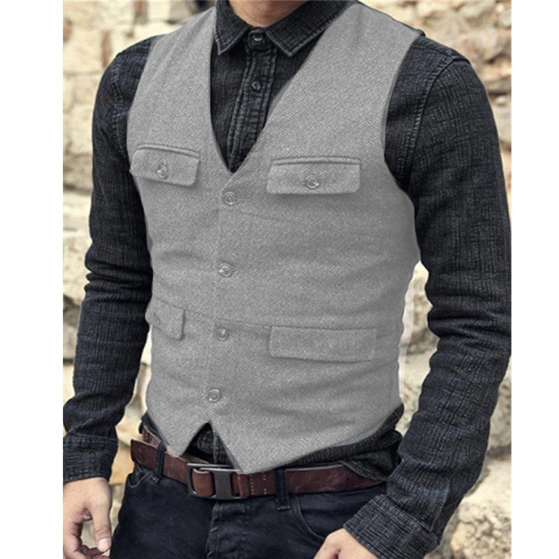 Men's vest casual solid color herringbone vest
