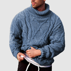 Men's autumn and winter new casual twist flower high collar men's solid color sweater men's sweater