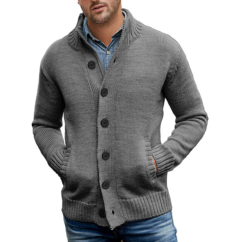 Men's sweater cardigan pure color single breasted knit autumn and winter jacket coat